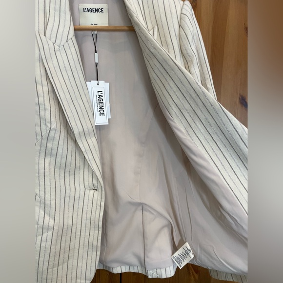 L’AGENCE Clementine striped linen blend blazer Women’s 8 New With Tags - Picture 3 of 11